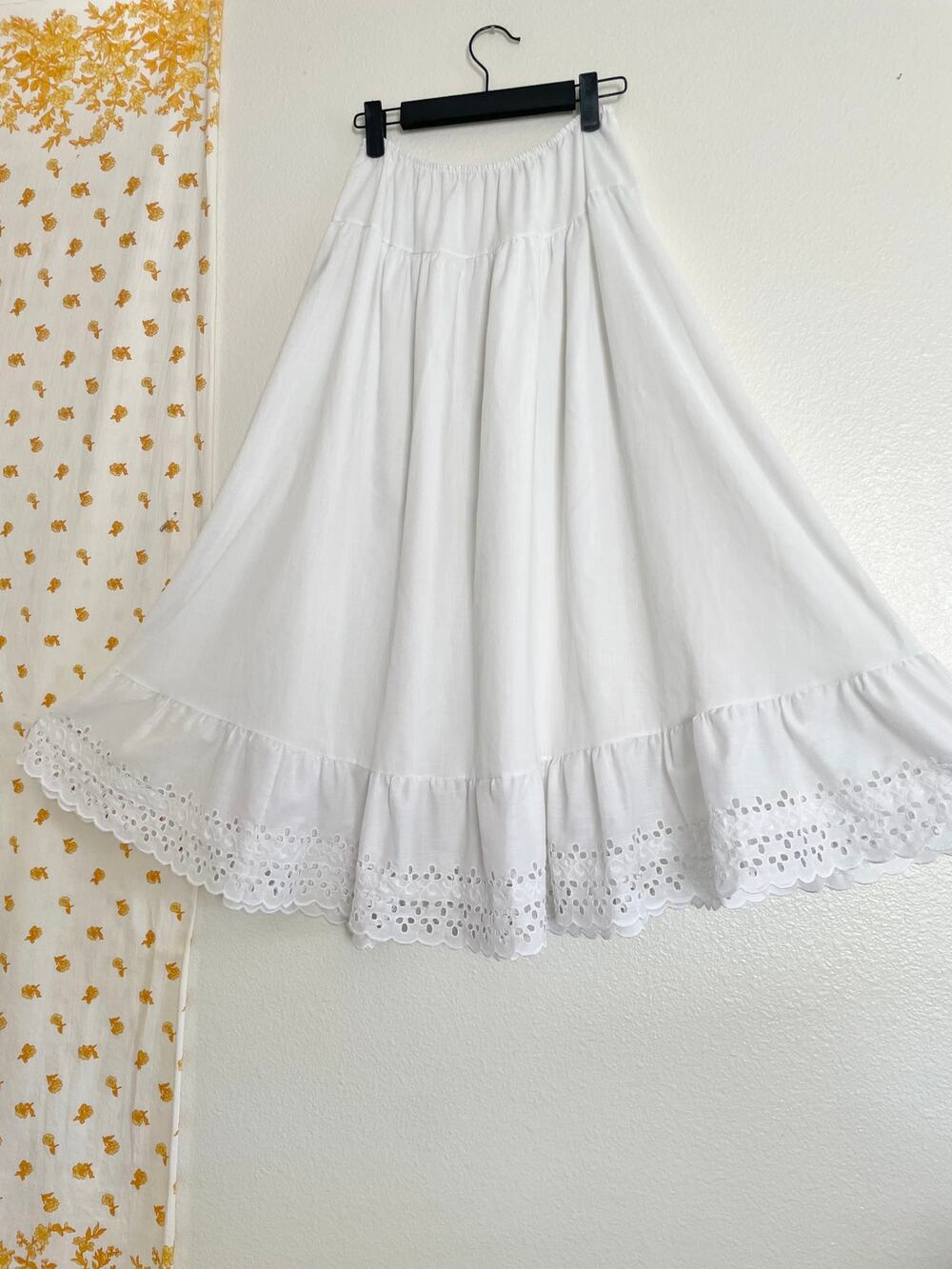 Vintage 70s 80s You Babes White Eyelet Prairie Midi Skirt